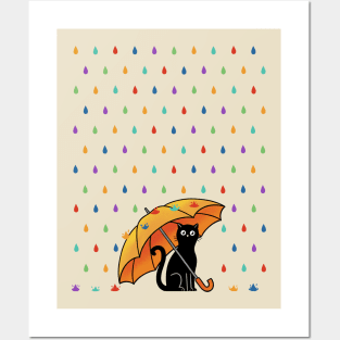 Cat and rain Posters and Art